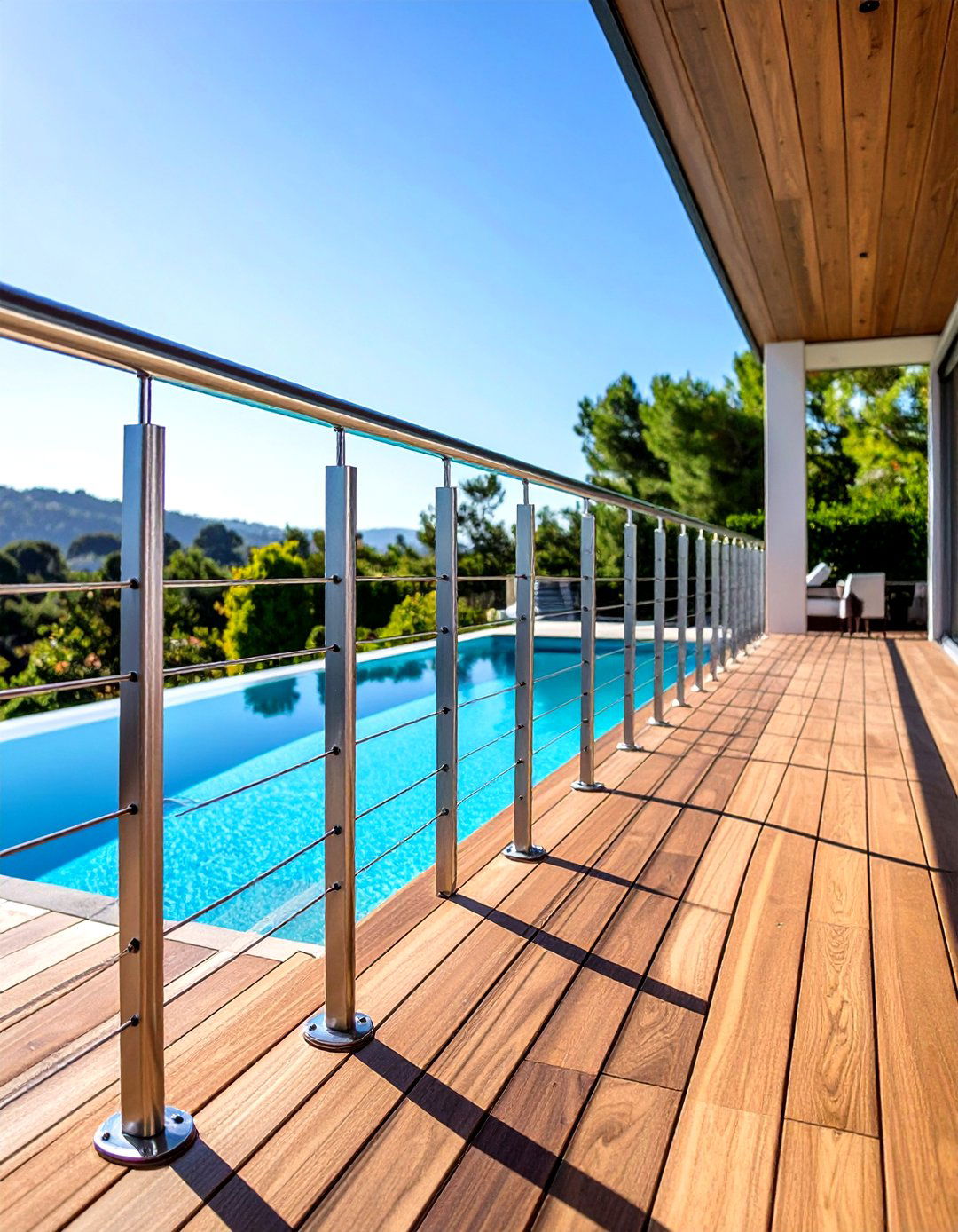 Vertical Metal Baluster Railings for Sleek Safety - 20 Pool Deck Railing Ideas