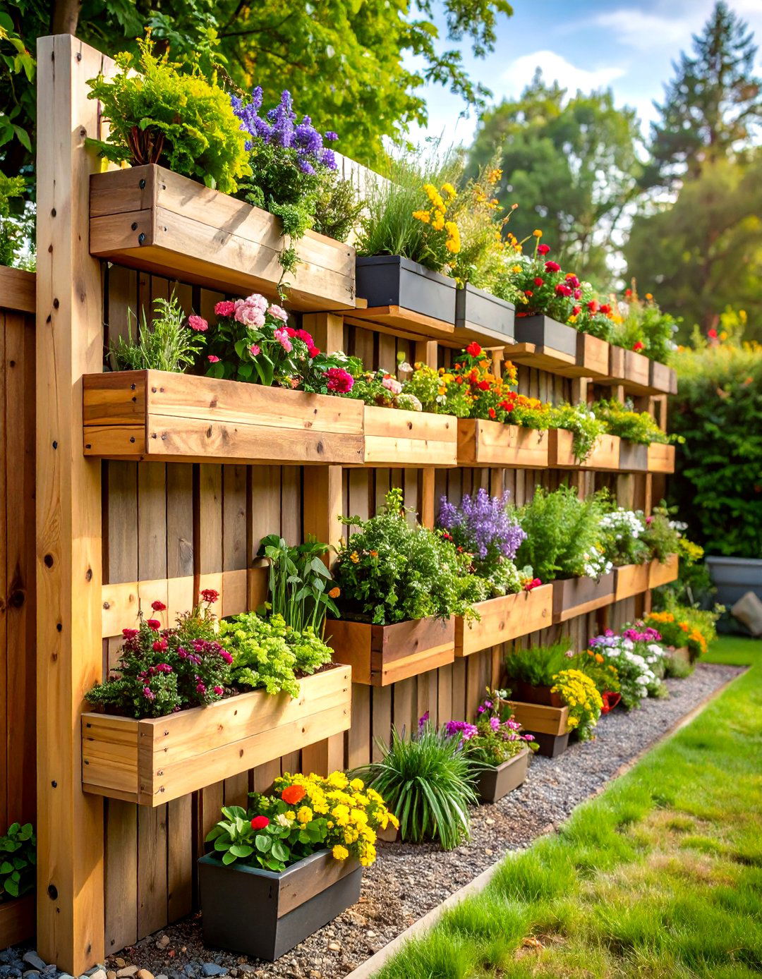 Vertical Pallet Fence with Built in Planters - 20 Pallet Fence Ideas