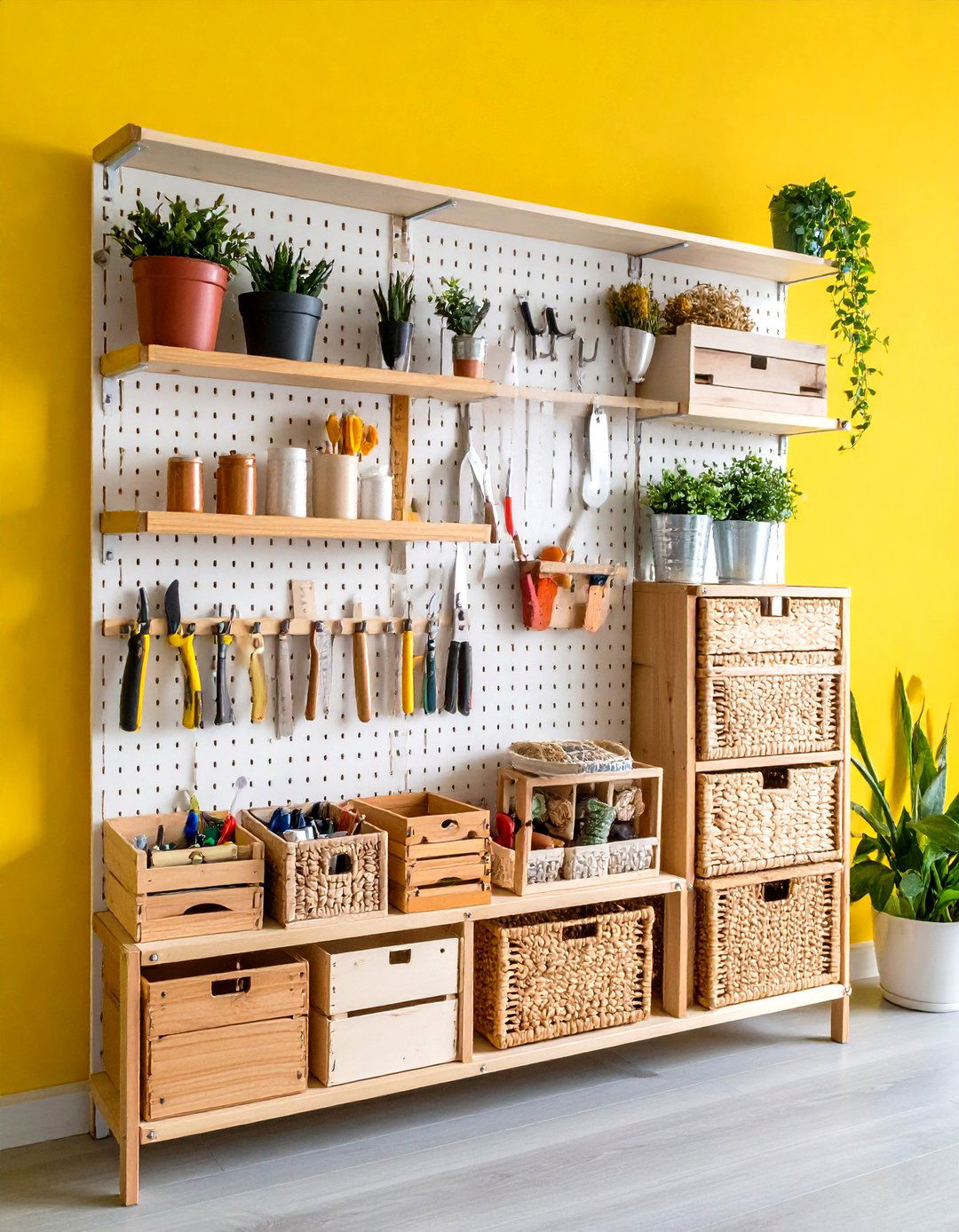 Vertical Pegboard Command Center - 20 Craft Room Organization Ideas