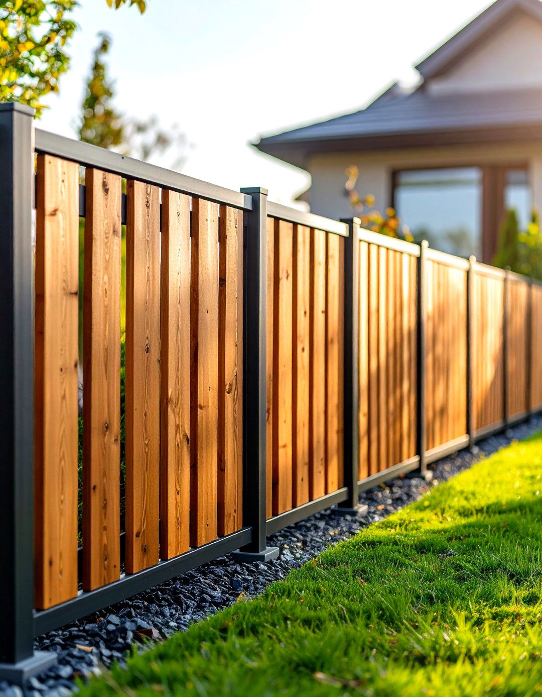 Vertical Slat Metal and Wood Fence - 20 Metal and Wood Fence