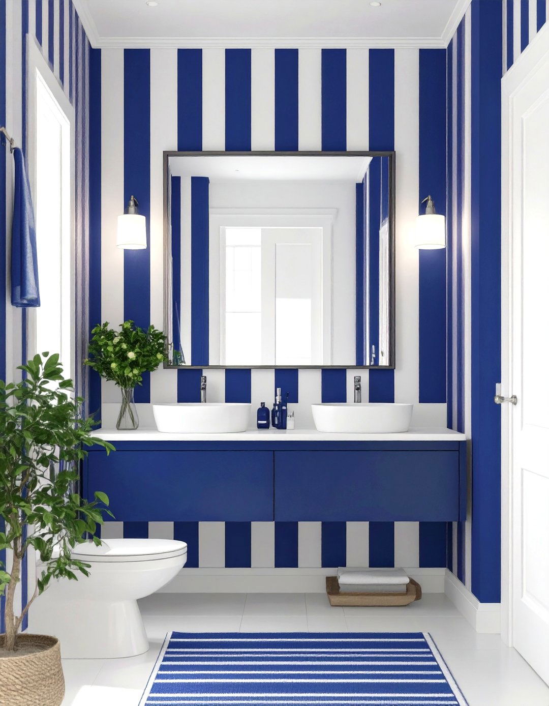 Vertical Stripe Wallpaper Lifts Half Bathroom Ceiling - 20 Half Bathroom Ideas