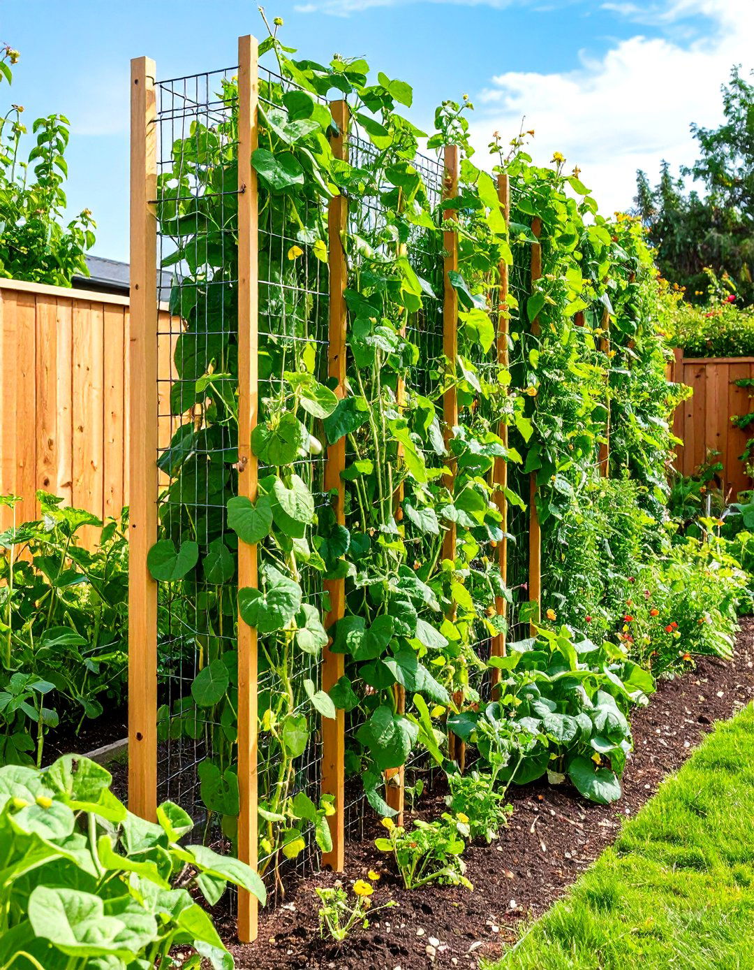 Vertical Trellis Raised Garden Bed Along Fence Design - 20 Raised Garden Bed Along Fence Ideas