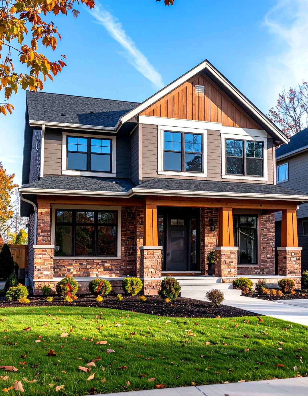 Vertical Vinyl Panels and Brick Base - 20 Vinyl Siding and Brick Combinations