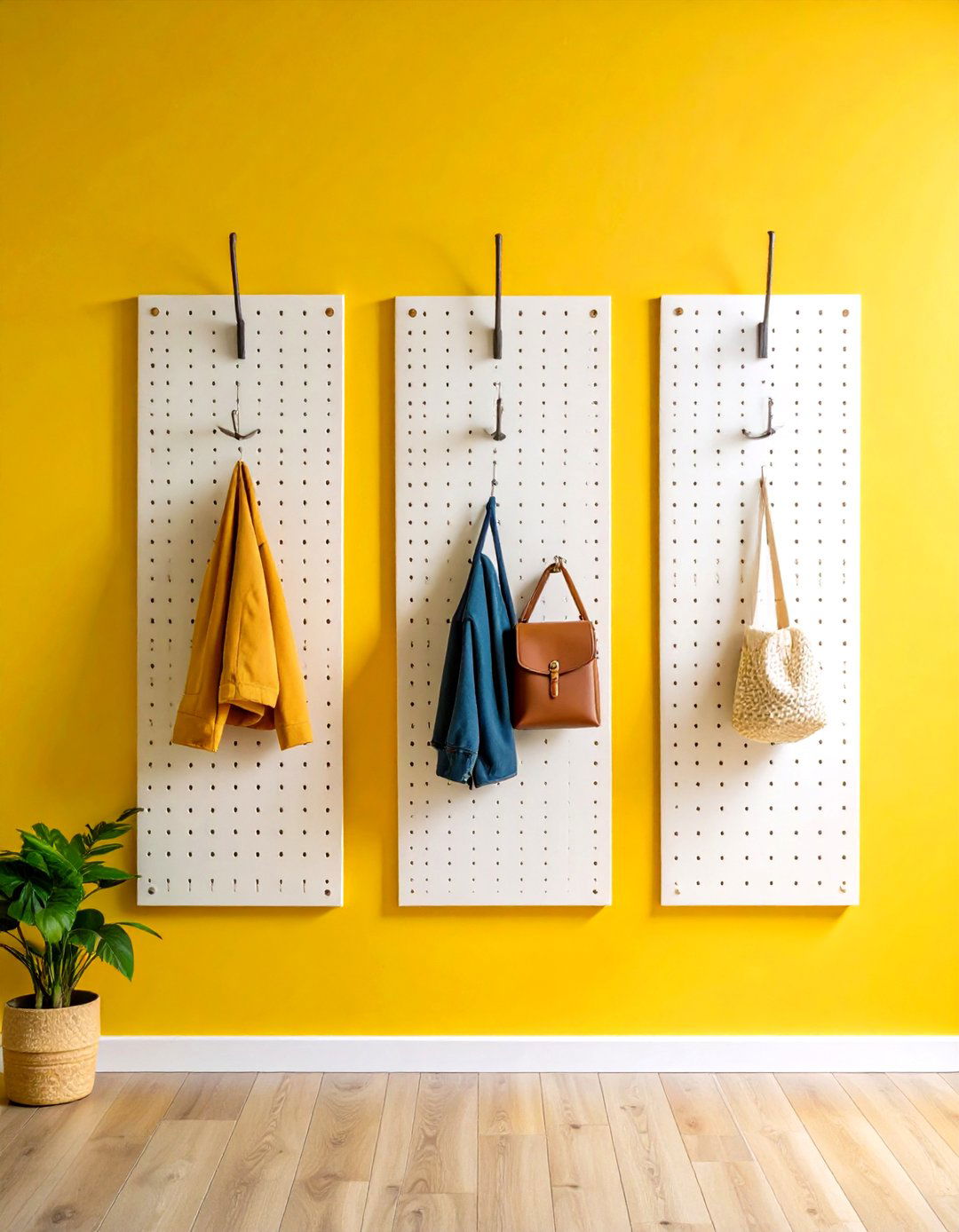 Vertical Wall Hooks and Pegboards - 20 Small Mudroom Ideas