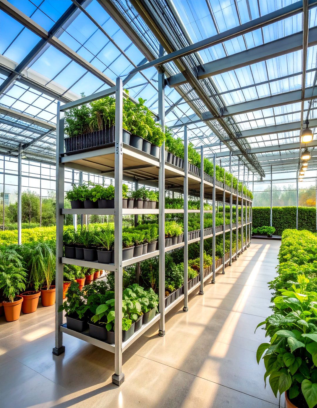 Vertical Wire Mesh Greenhouse Shelving for Space Maximization - 20 Greenhouse Shelving Ideas