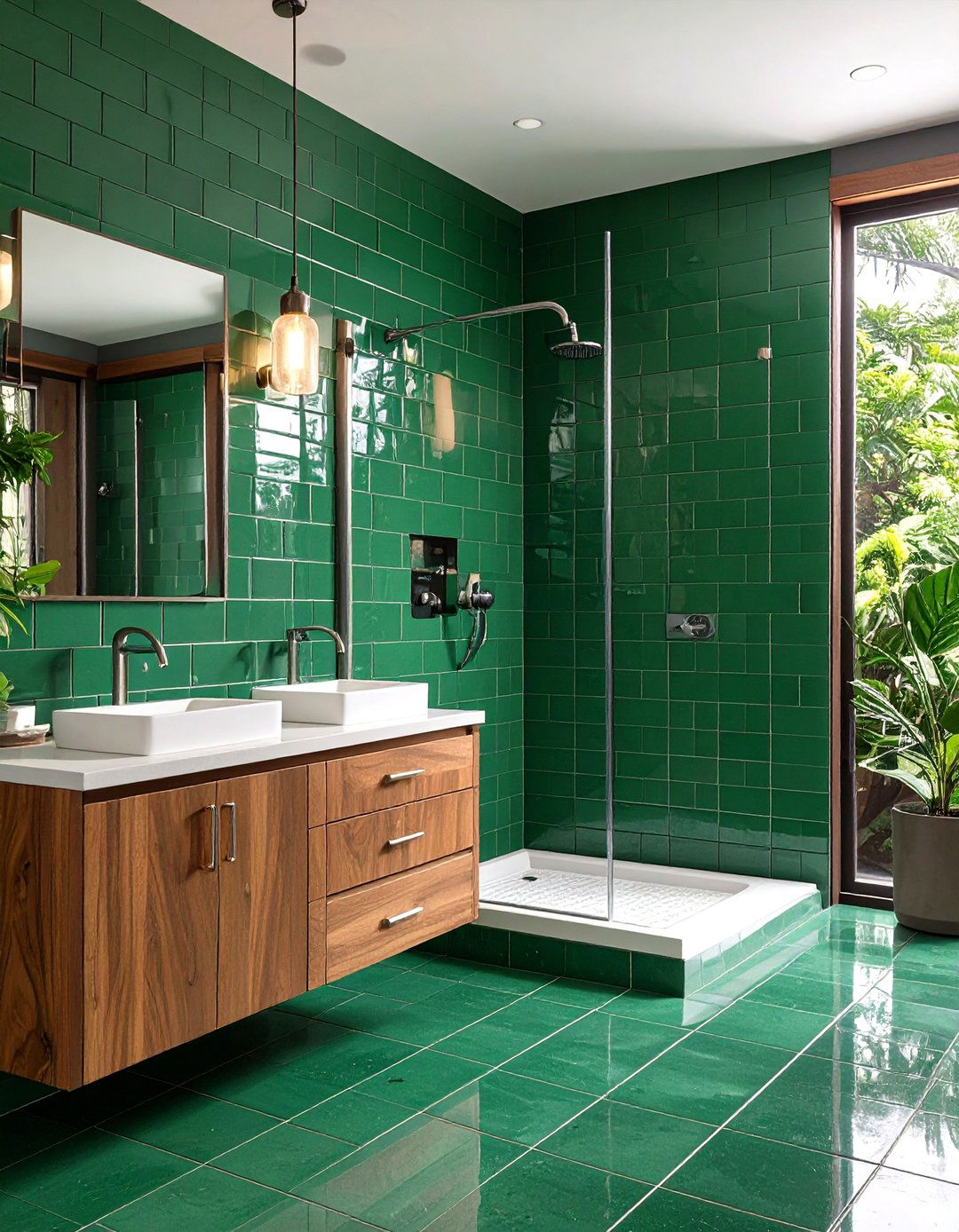 Vibrant Emerald Tile Accent - 20 Small Green Bathroom Ideas