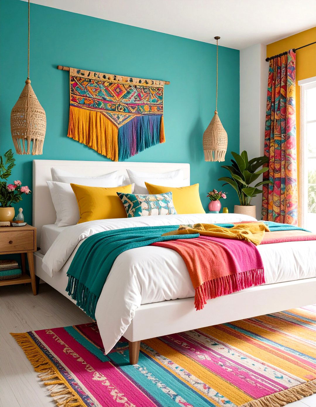 Vibrant Mexican Bedroom with Bold Color Blocking - 20 Mexican Bedroom Ideas