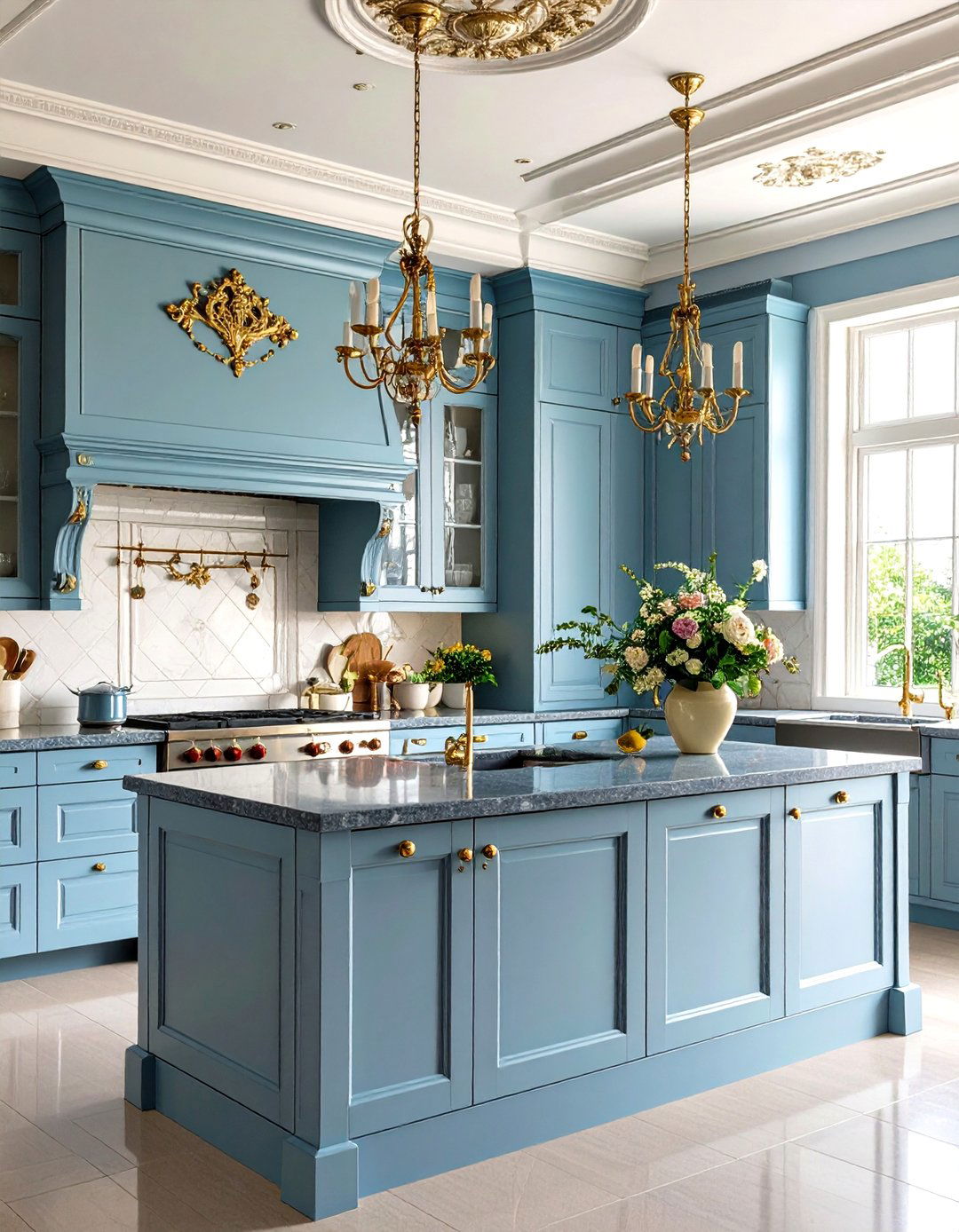Victorian Blue Soapstone Kitchen with Ornate Details - 20 kitchens with blue countertops