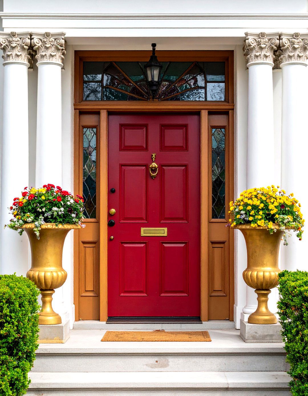 Victorian Dark Red Front Door with Stained Glass Fanlight - 20 Dark Red Front Door Ideas