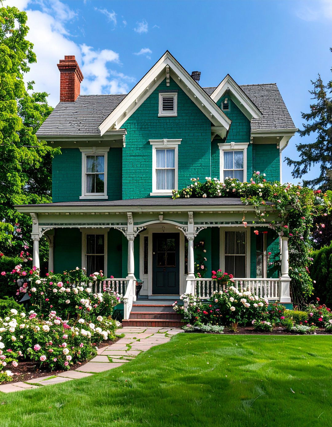 Victorian Elegance - 20 Sage Green Painted Brick House Ideas