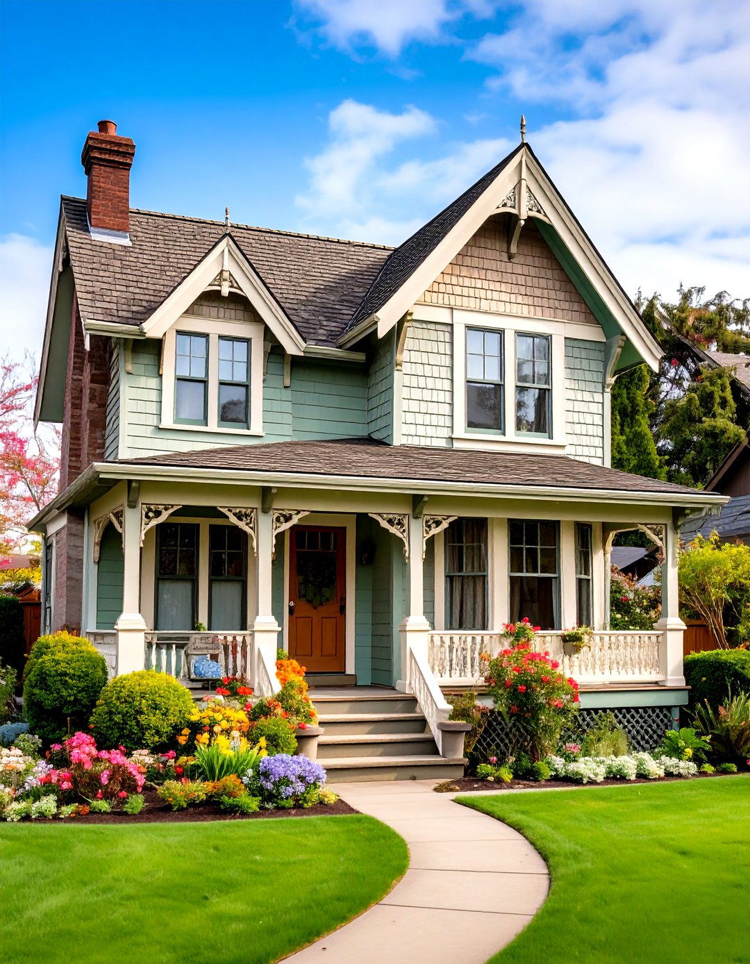 Victorian GardenWarm Neutral Green Victorian House Color - 20 Green Victorian House Colors