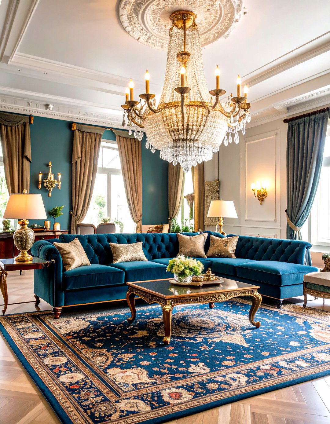 Victorian Living Room with Crystal Chandelier Splendor - 20 Victorian Living Room Ideas
