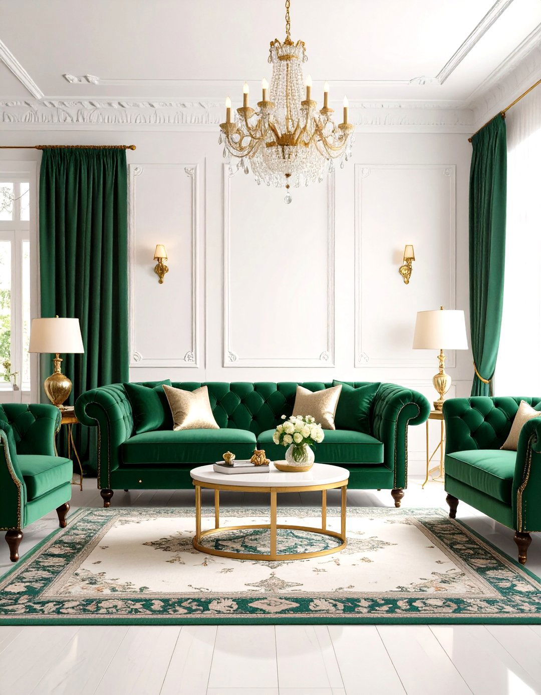 Victorian Living Room with Emerald Green Grandeur - 20 Victorian Living Room Ideas