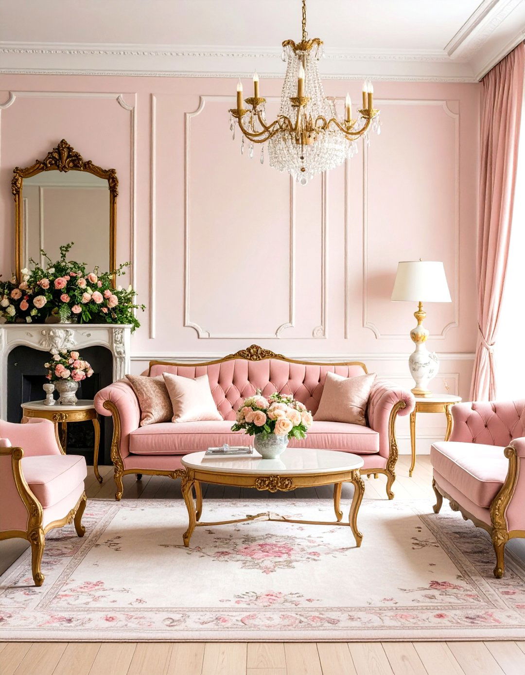 Victorian Living Room with Floral Wallpaper Charm - 20 Victorian Living Room Ideas