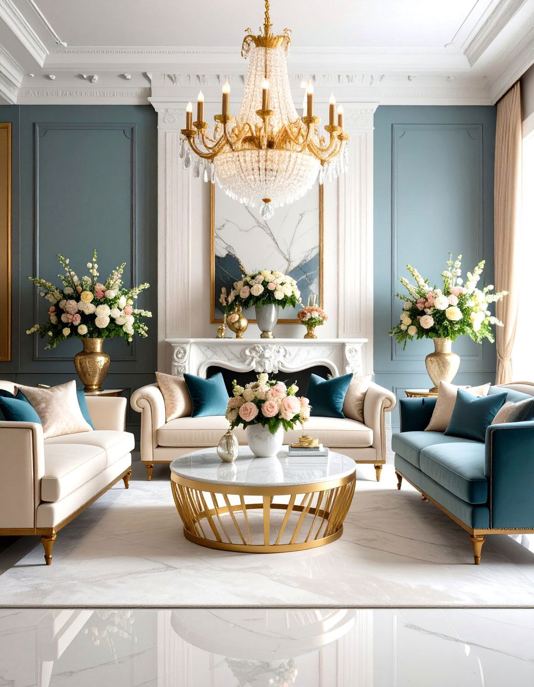 Victorian Living Room with Marble Accent Elegance - 20 Victorian Living Room Ideas