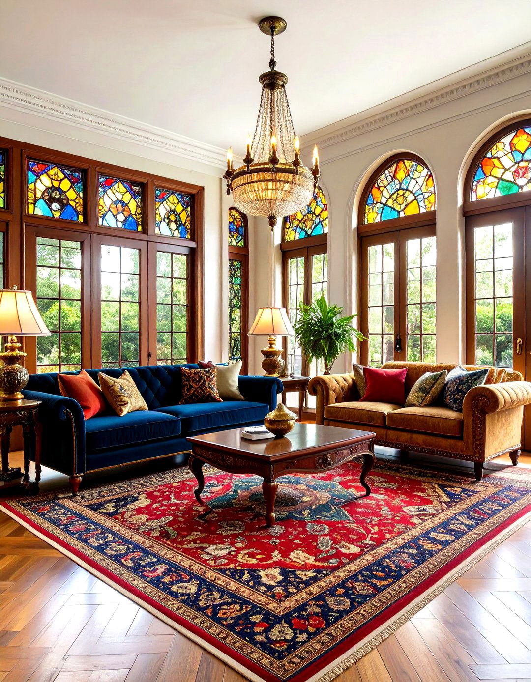 Victorian Living Room with Stained Glass Artistry - 20 Victorian Living Room Ideas