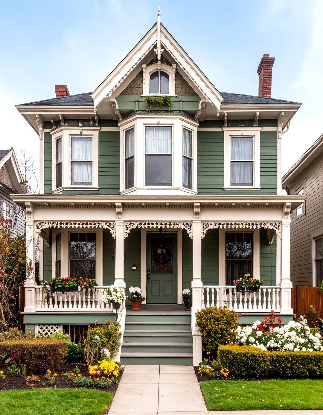 Victorian Olive Green House Exterior with Ornate Details - 20 Olive Green House Exterior Ideas