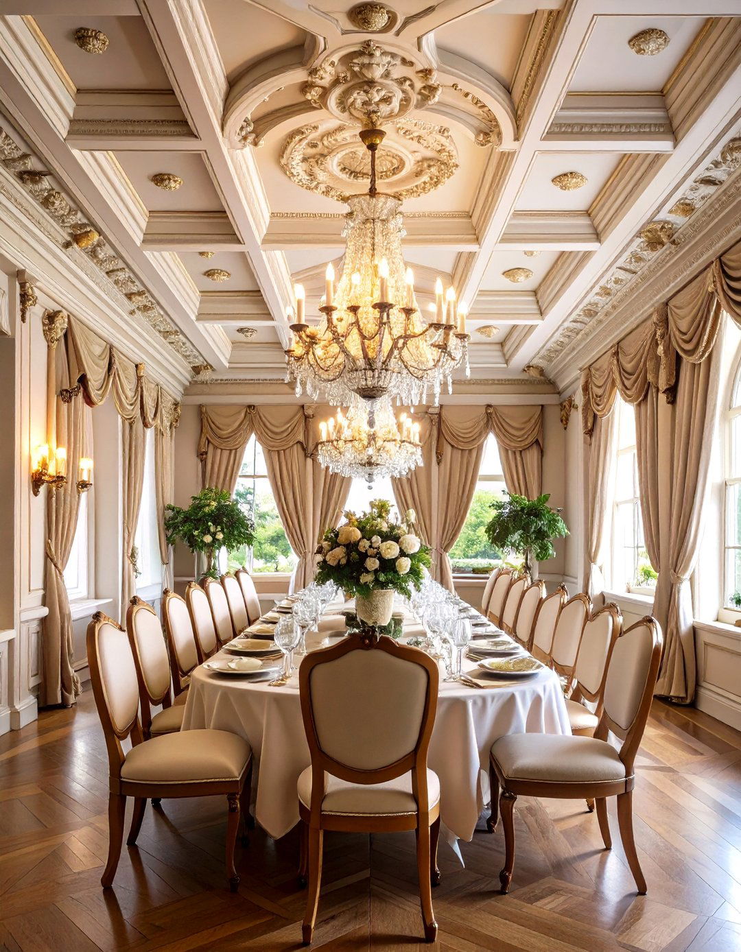 Victorian Ornate Coffered Ceiling with Decorative Molding - 20 Coffered Ceiling Ideas