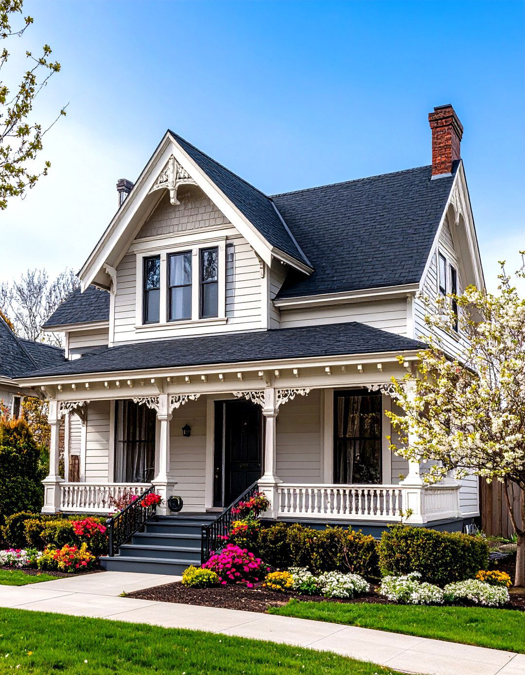 Victorian Painted Lady with Black Roof