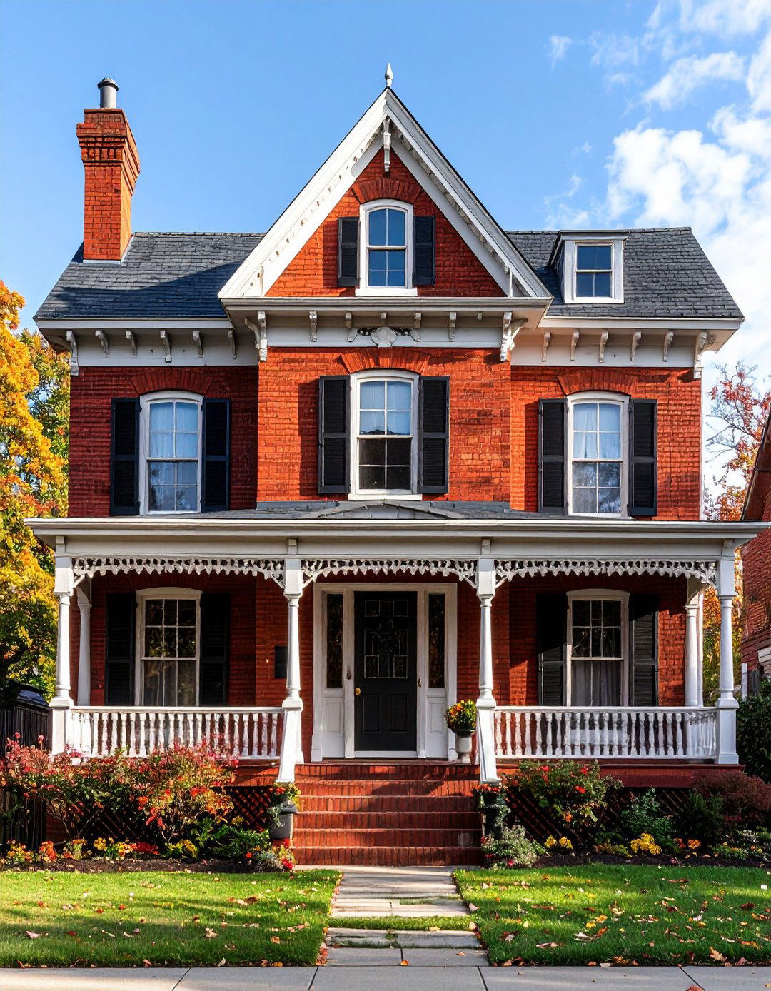 Victorian Red Brick House with Black Decorative Trim - 20 Red Brick House with Black Trim Design Ideas