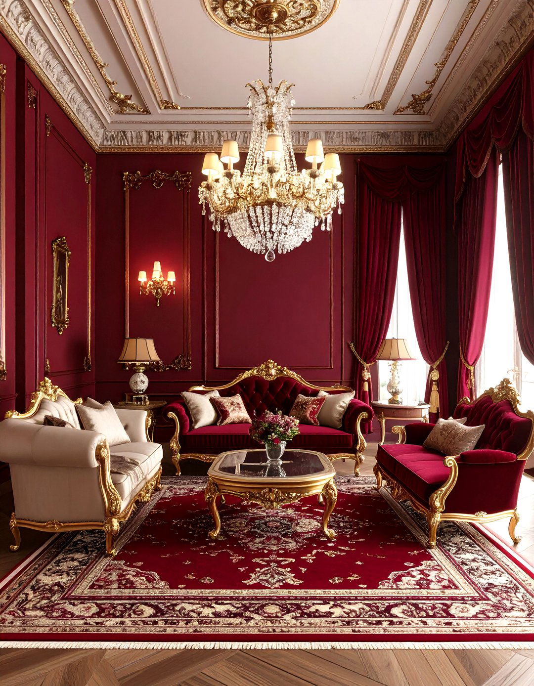 Victorian Red and Grey Living Room with Ornate Details - 20 Red and Grey Living Room Ideas