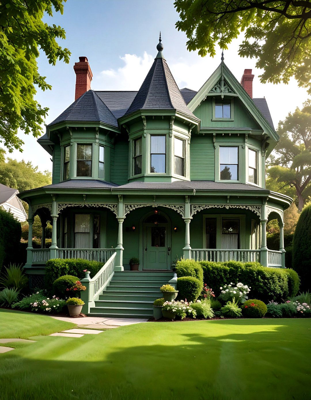 Victorian Revival with Sage Green Paint - 20 Sage Green House Exterior Ideas