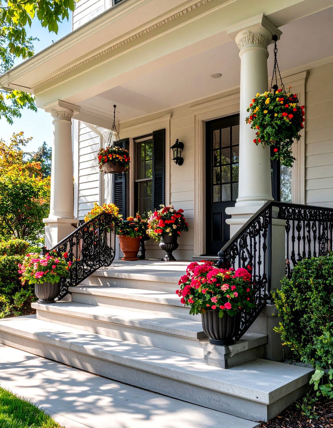 Victorian Style Concrete Porch with Ornate Cast Iron Railings - 20 Concrete Porch Ideas