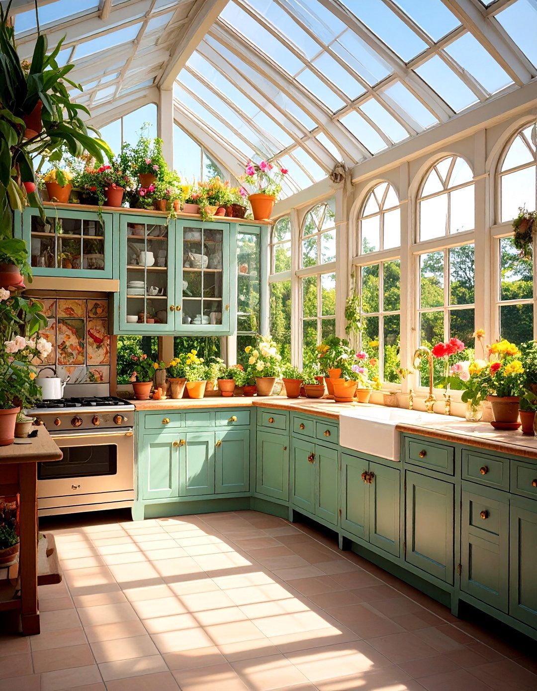 Victorian Style Glass Accents for Greenhouse Kitchens - 20 Greenhouse Kitchen Design Ideas