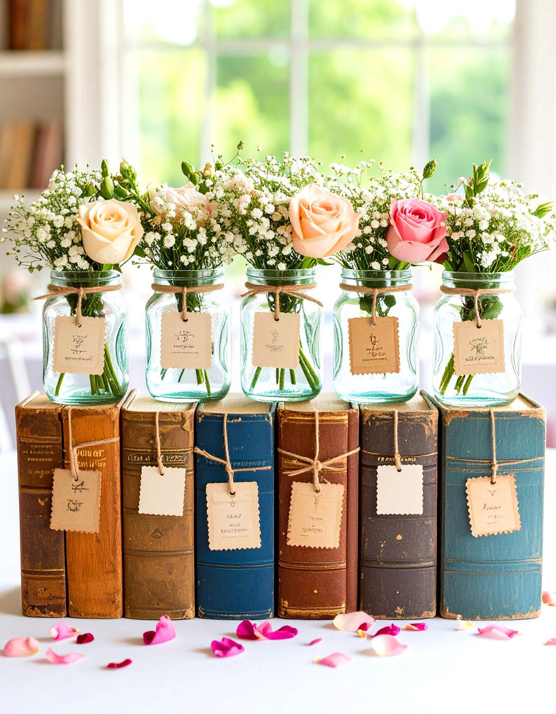 Vintage Book Stack Rustic Wedding Centerpieces with Literary Romance - 20 Rustic Wedding Centerpieces