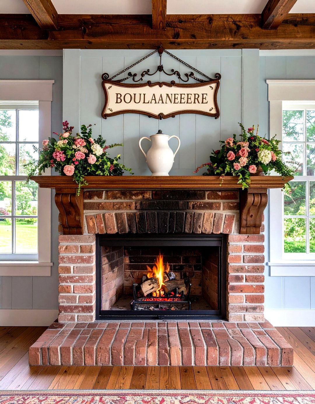 Vintage Boulangerie Sign Focal Point - 20 French Country Fireplace Ideas