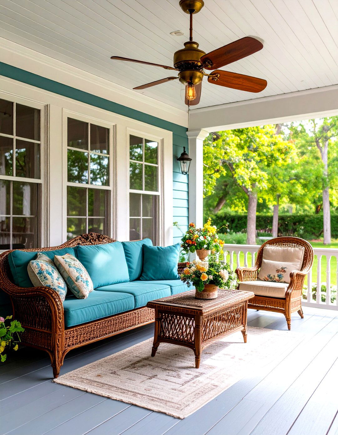 Vintage Brass Patio Fan with Edison Bulb Lighting - 20 Patio Fan Ideas