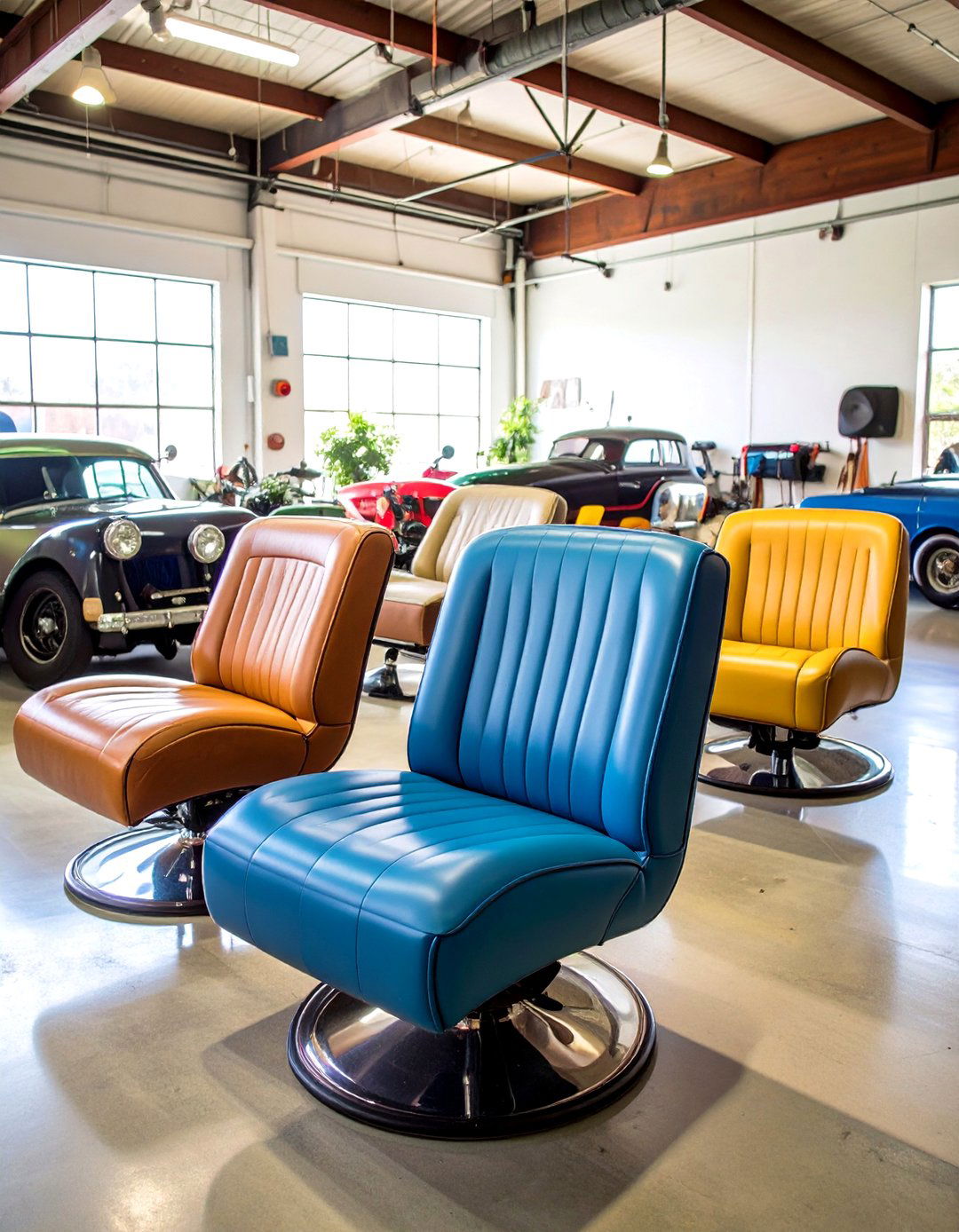 Vintage Car Themed Man Cave Seating Display - 20 Man Cave Seating Ideas