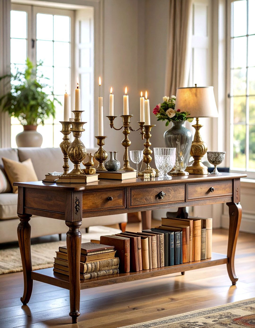 Vintage Console Table with Curated Antique Collections - 20 Console Table Decor Ideas