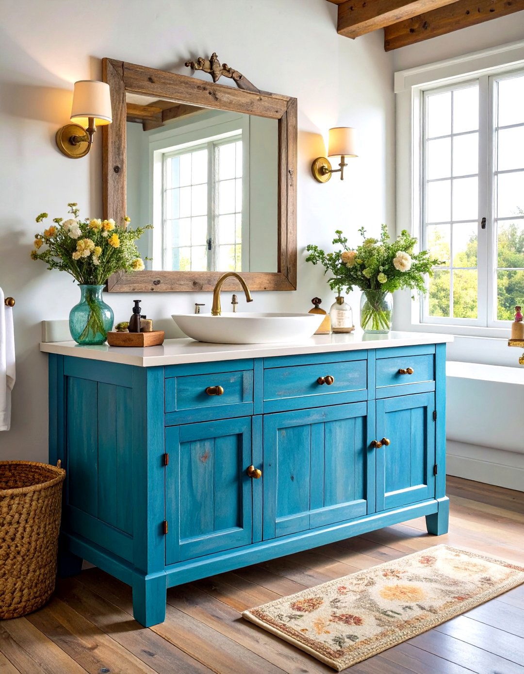 Vintage Distressed Blue Bathroom Vanity - 20 Blue Bathroom Vanity Ideas
