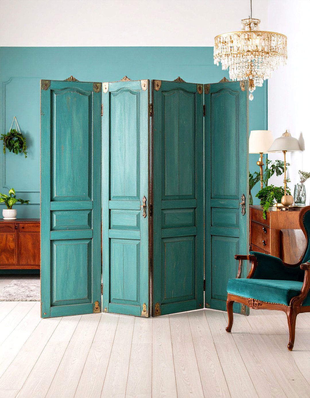 Vintage Door Panel Room Divider with Distressed Finish - 20 Room Divider Ideas