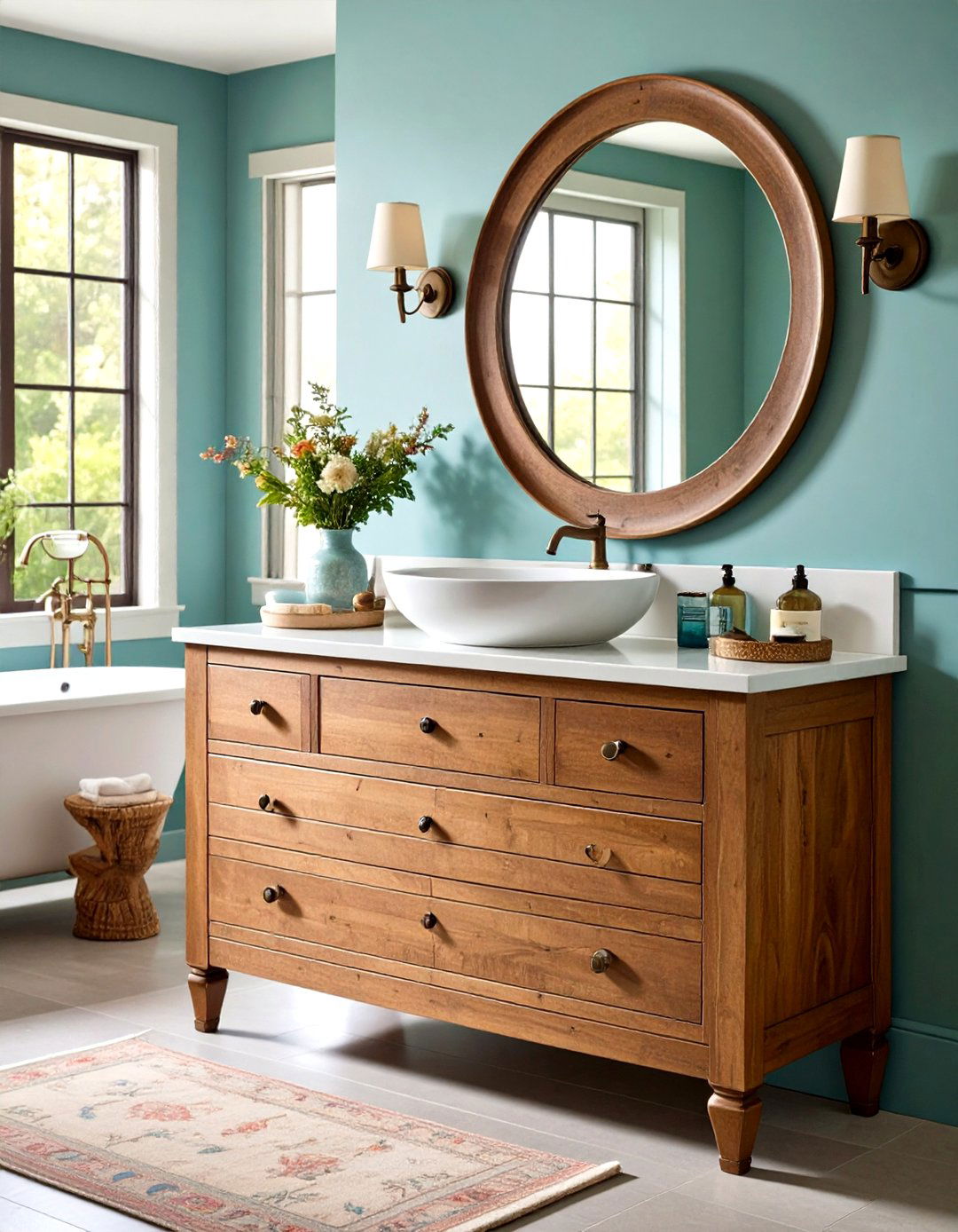 Vintage Dresser Turned Wood Bathroom Vanity - 20 Wood Bathroom Vanity Ideas