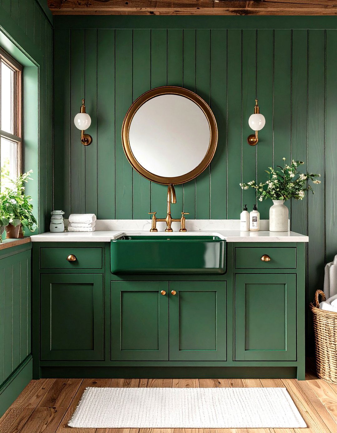Vintage Emerald Sink Adds Retro Character - 20 Green Laundry Room Ideas