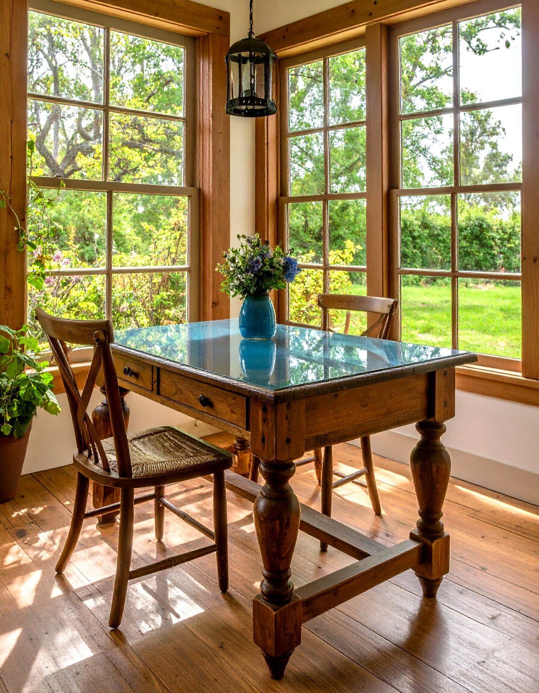 Vintage Farmhouse Table as Desk - 20 Rustic Home Office Ideas