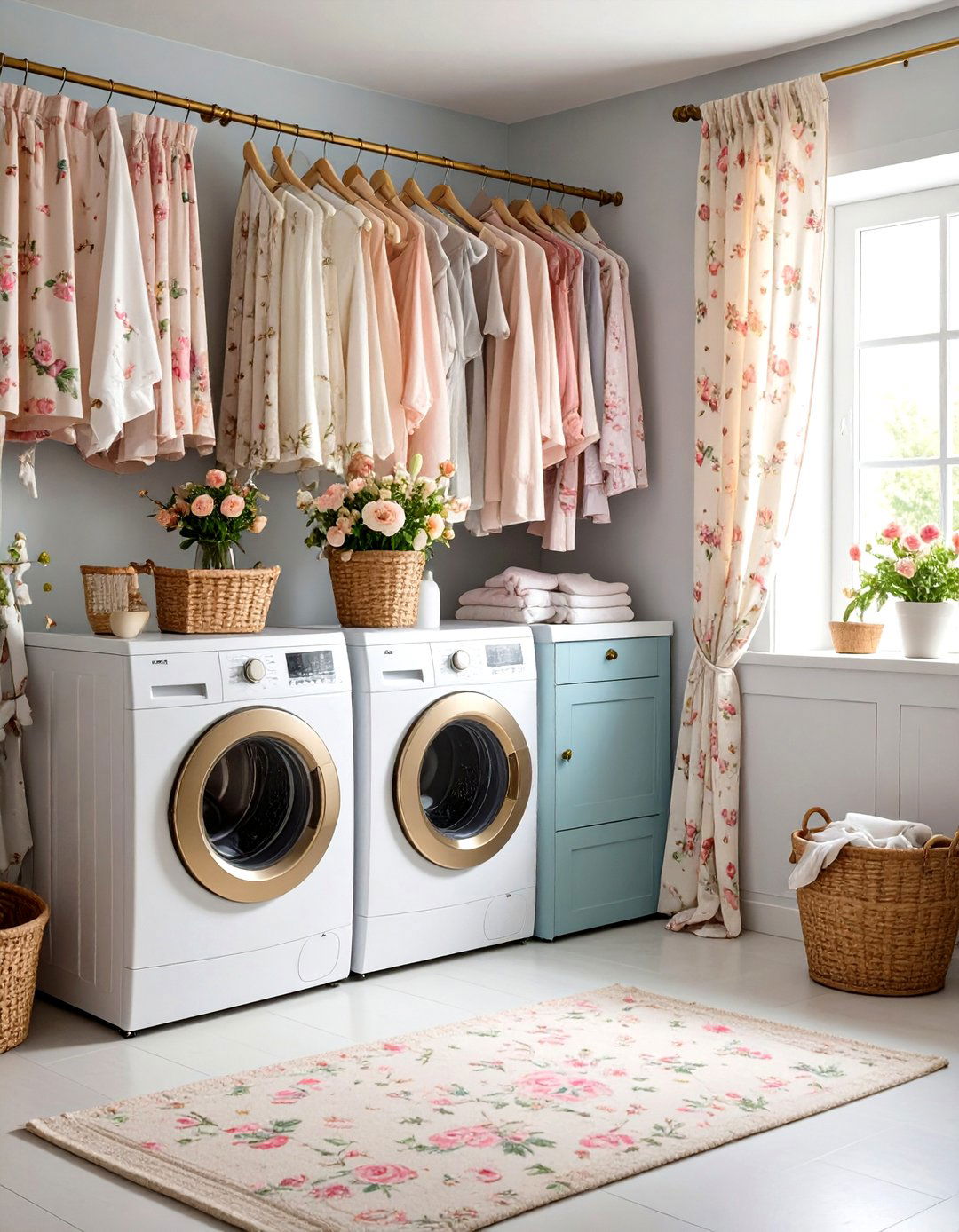Vintage Floral Laundry Room Curtain Concept - 20 Laundry Room Curtain Ideas