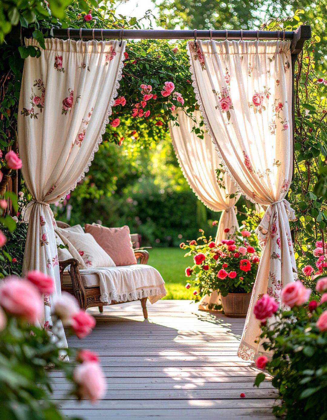 Vintage Floral Patio Curtain Design - 20 Patio Curtain Ideas