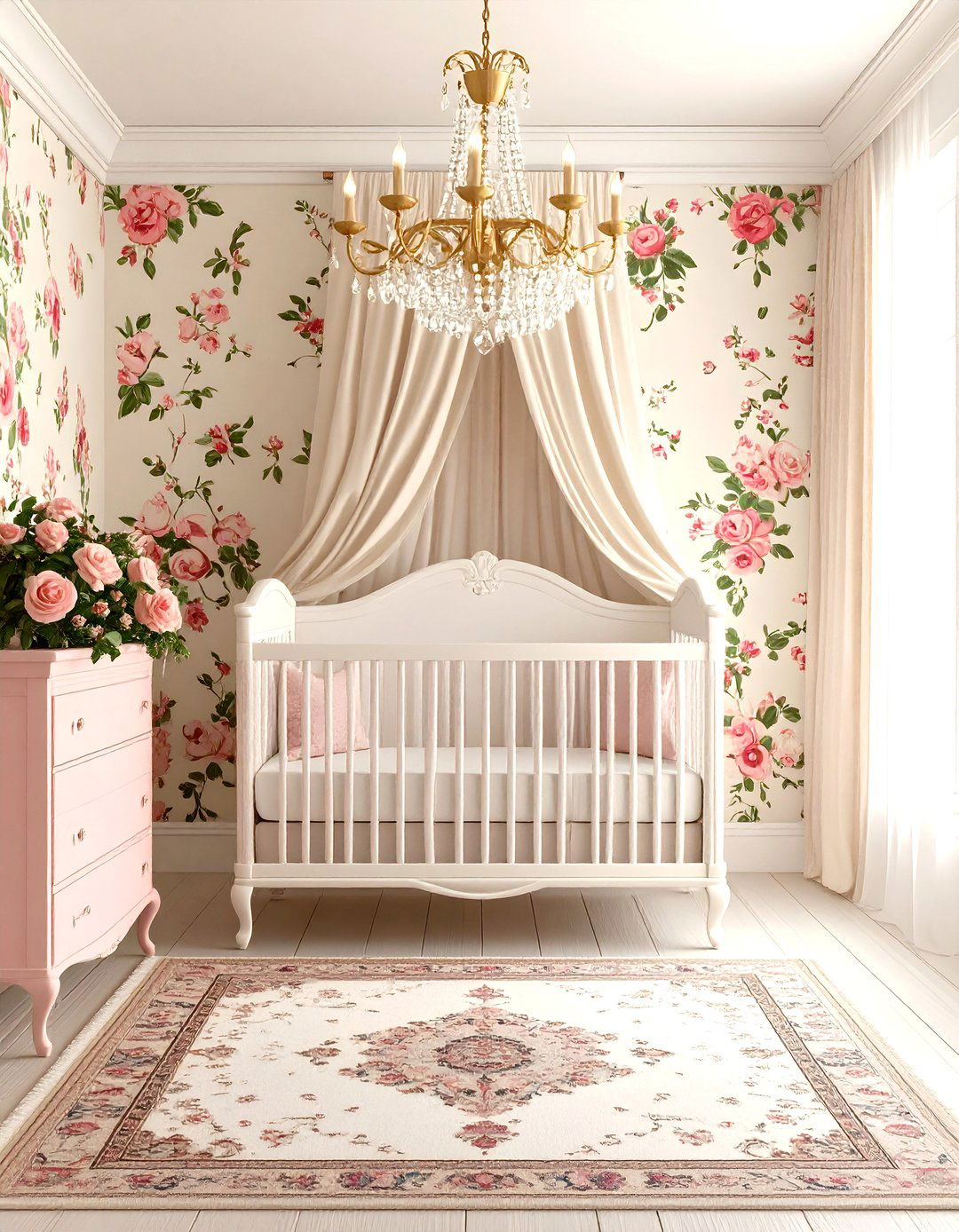Vintage Floral Pink and Green Nursery - 20 Pink and Green Nursery Ideas