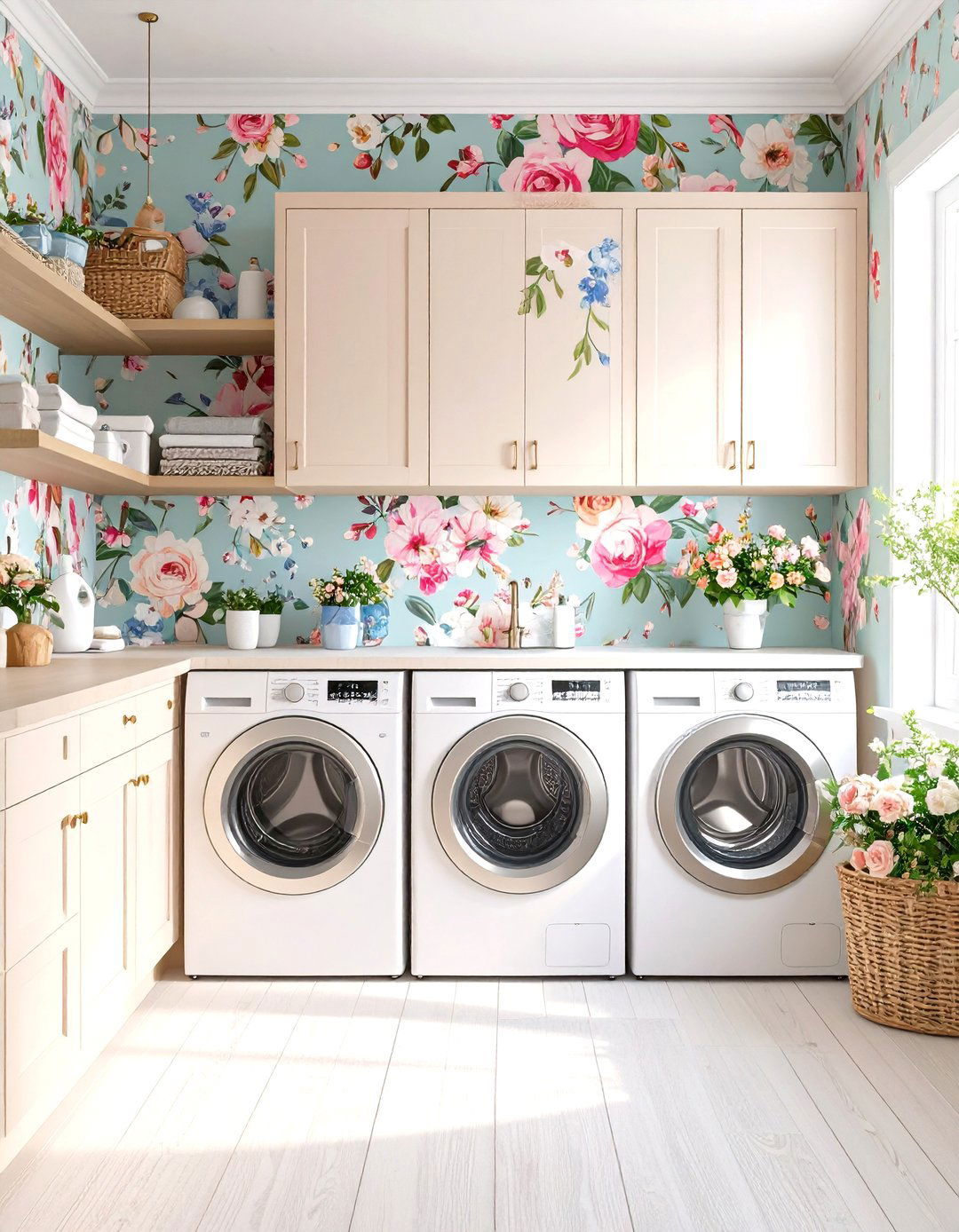 Vintage Floral Wallpaper Laundry Room Backsplash - 20 Laundry Room Backsplash Ideas