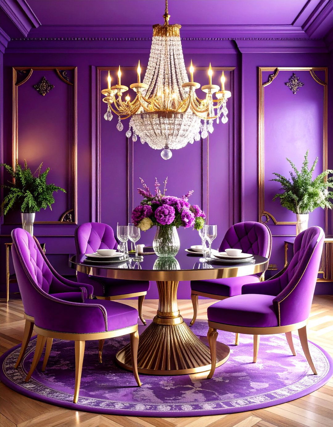 Vintage Glam Purple Dining Room with Art Deco Elements - 20 Purple Dining Room Ideas