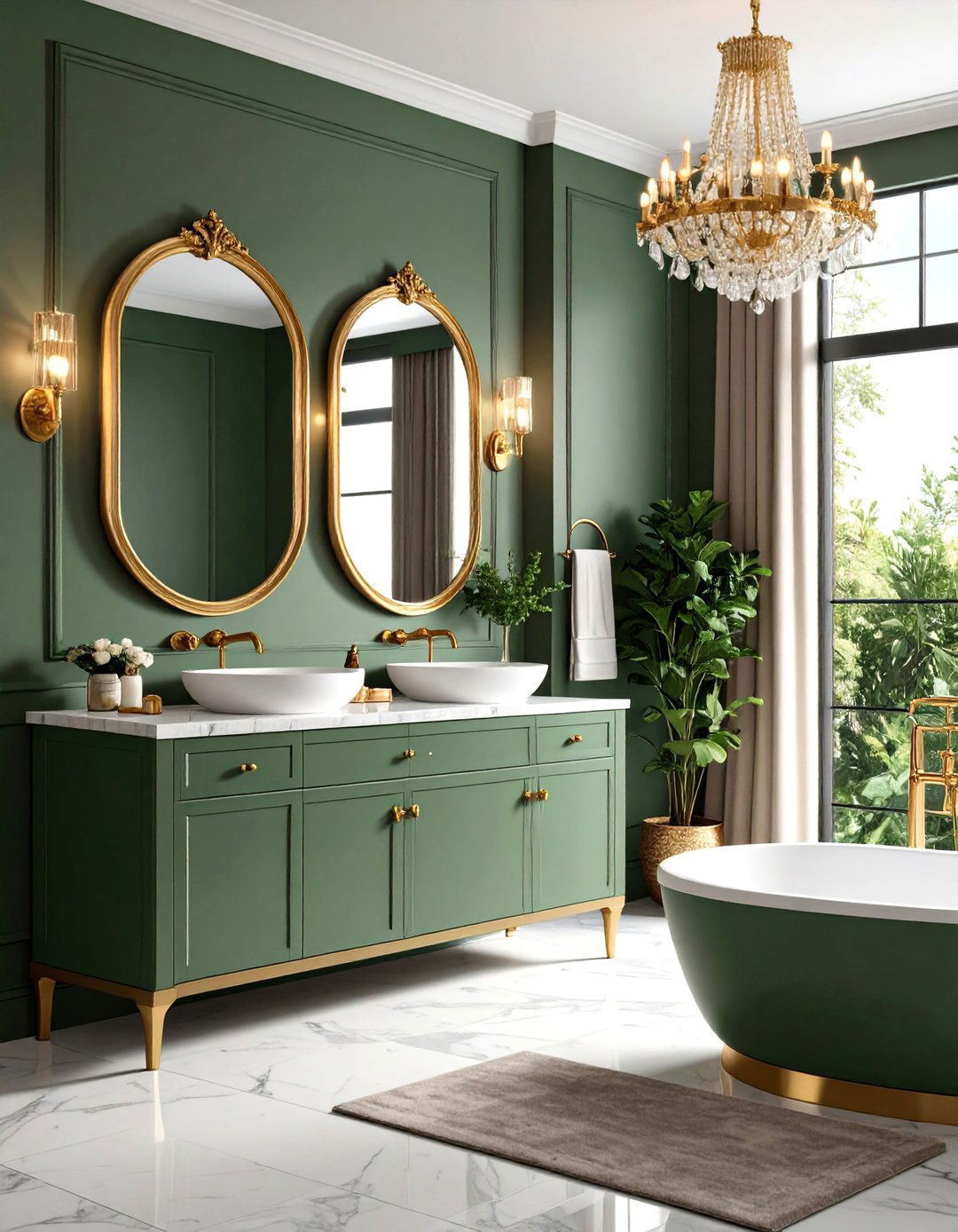 Vintage Glamour Sage Green Bathroom with Metallic Highlights - 20 Sage Green Bathroom Ideas