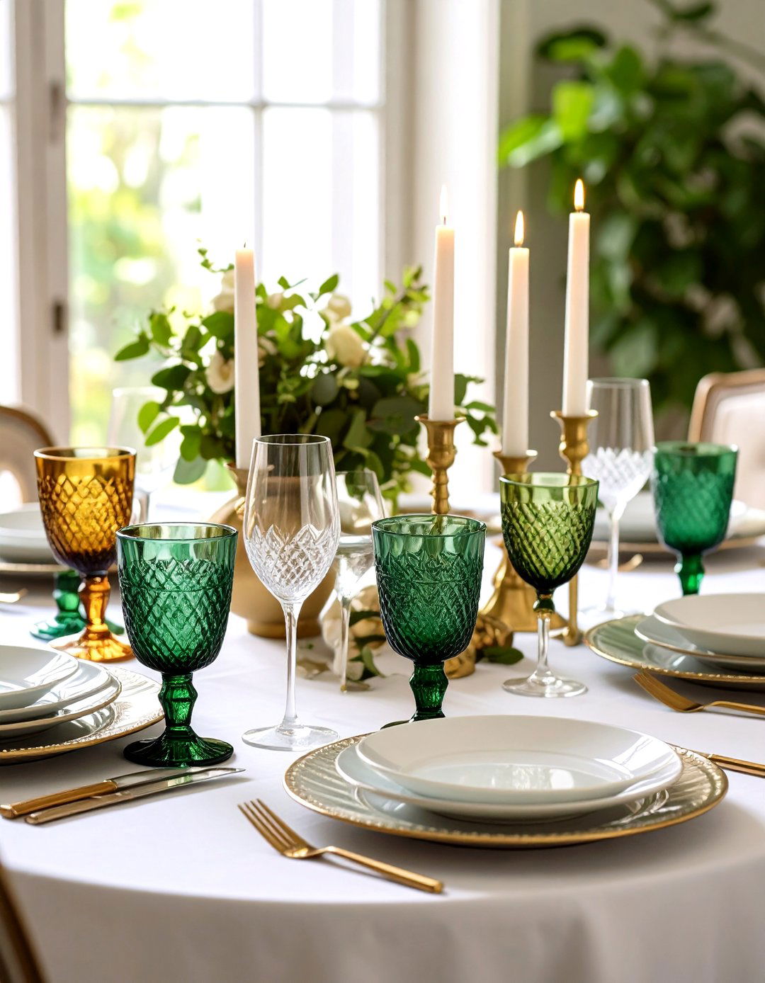 Vintage Glassware Pops on the Dining Table - 20 Dining Table Decor Ideas