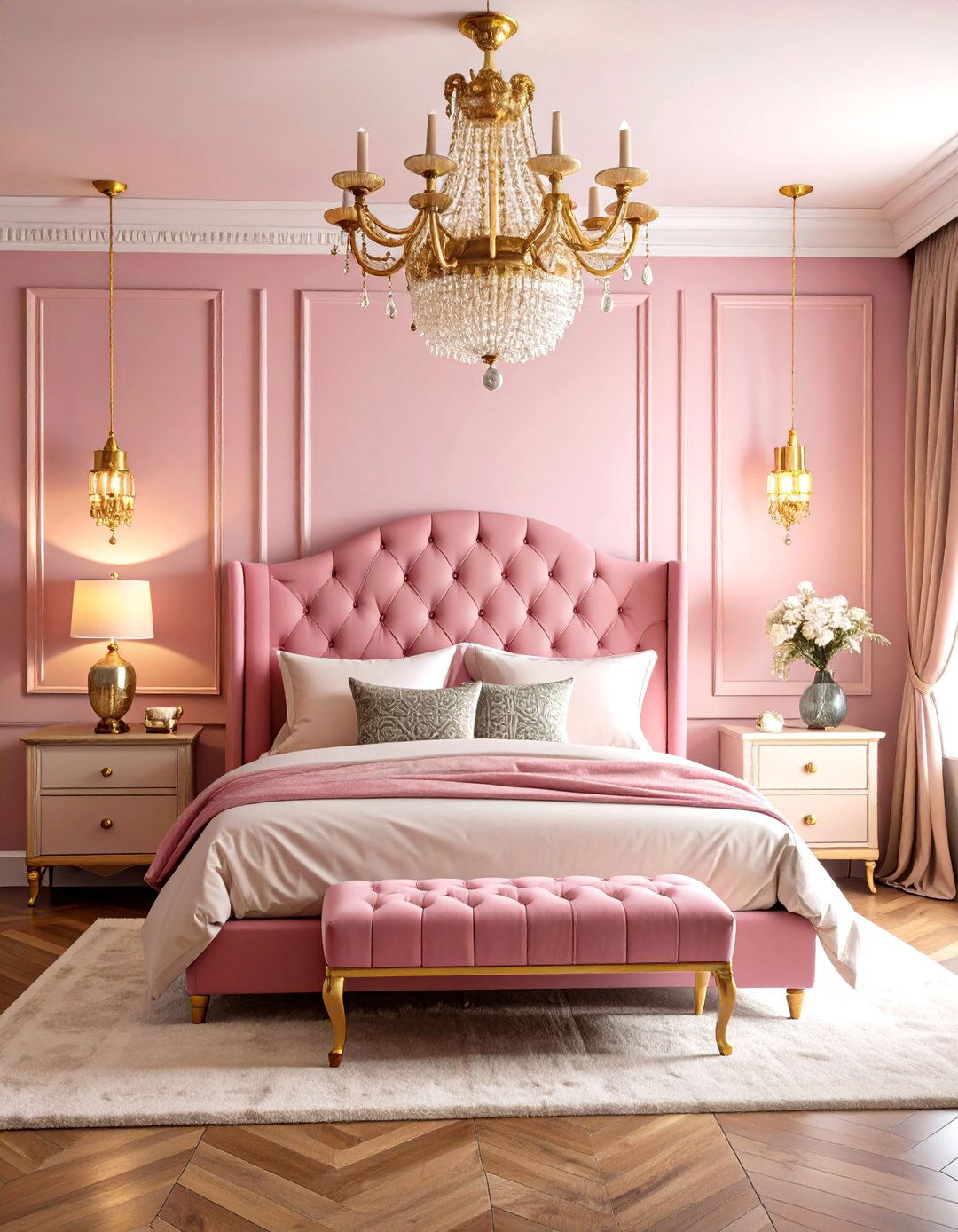 Vintage Hollywood Regency Pink and Gold Bedroom - 20 Pink and Gold Bedroom Ideas
