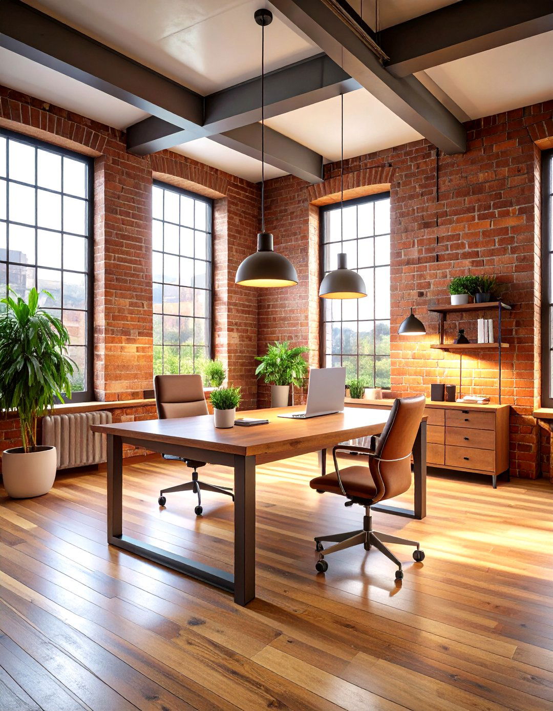 Vintage Industrial Brick Home Office Background - 20 Home Office Background Ideas
