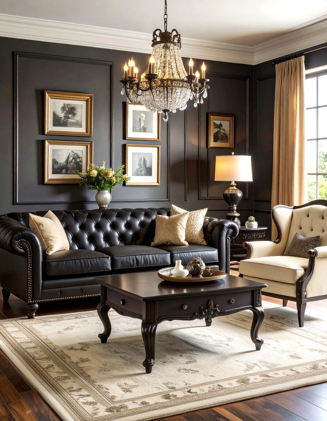 Vintage Inspired Cream and Black Living Room - 20 Cream and Black Living Room Ideas