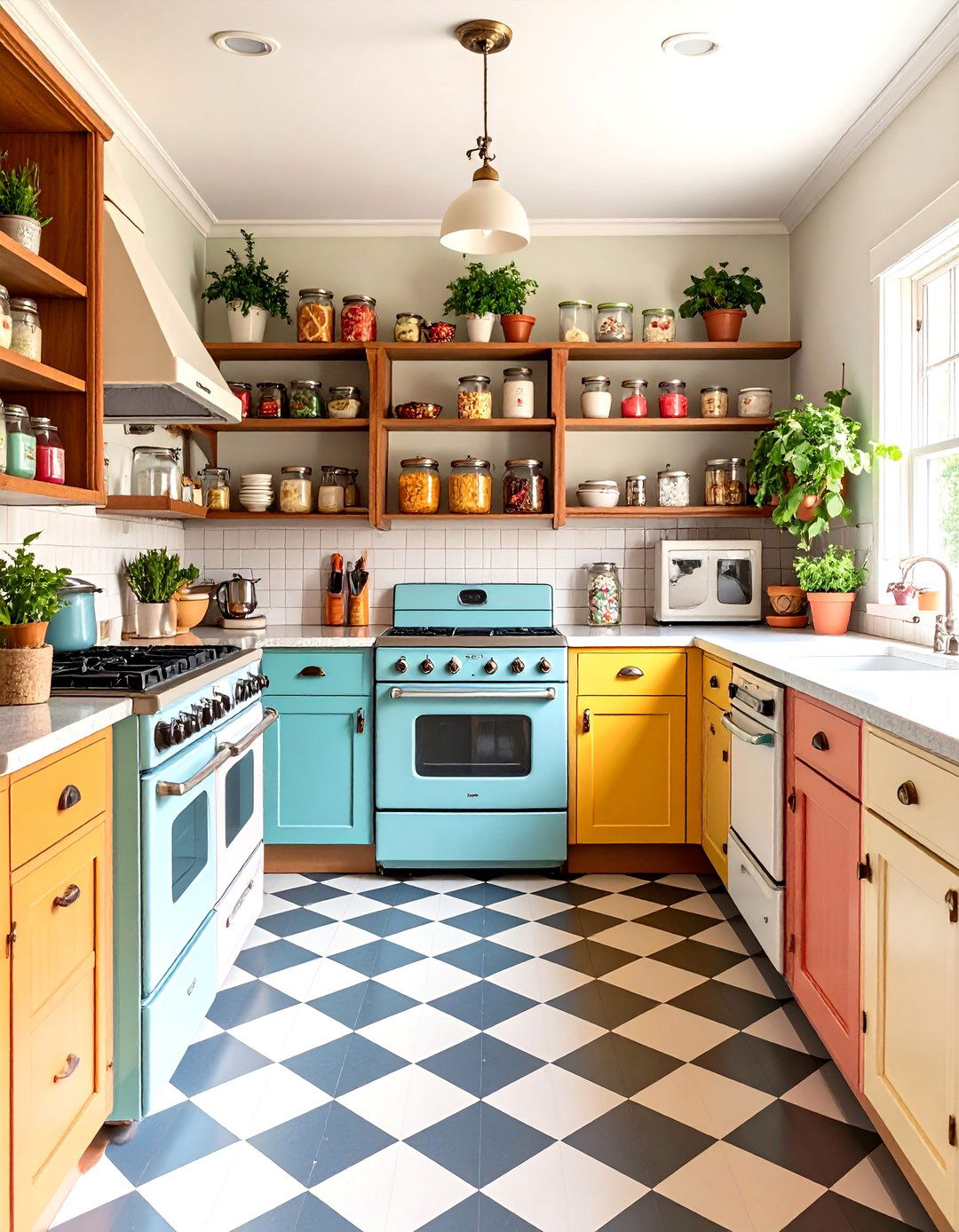 Vintage Inspired Kitchen Pantry with Retro Appliances - 20 Kitchen Pantry Ideas