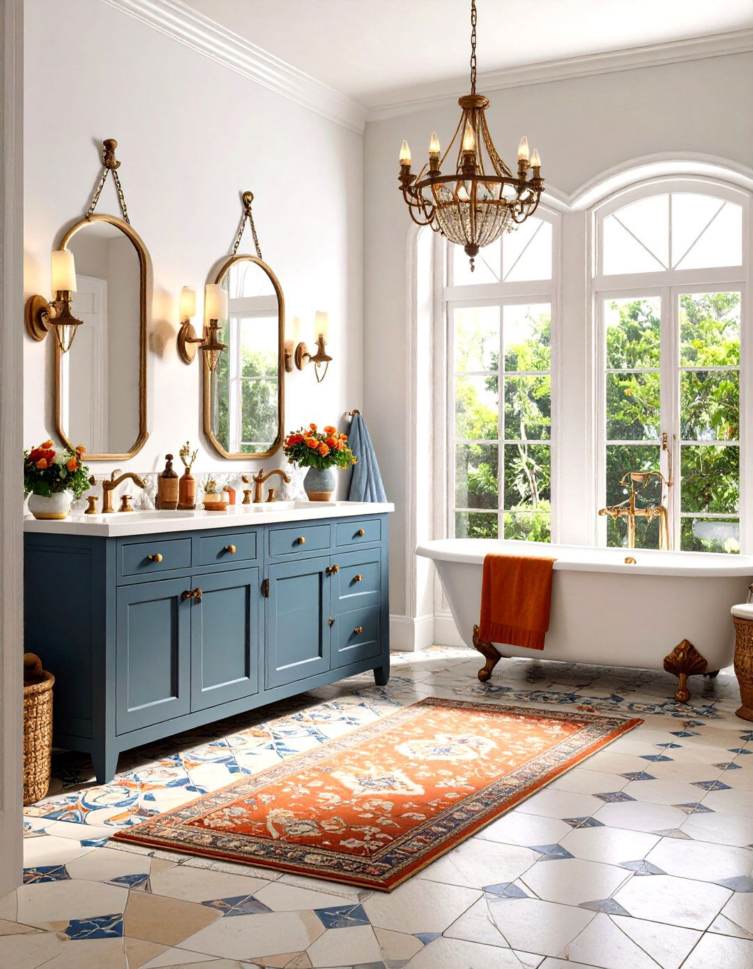 Vintage Inspired Powder Room Floor Tile with Curved Edges - 20 Powder Room Floor Tile Ideas